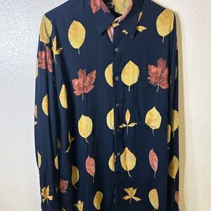 Men's Navy Leaf Print Shirt